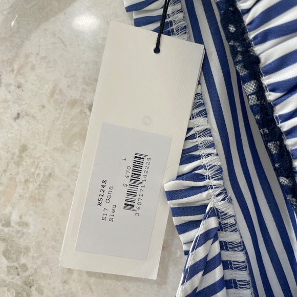 NWT SANDRO Dress Blue White Striped Cotton Lace Back "Gana" - Picture 10 of 13